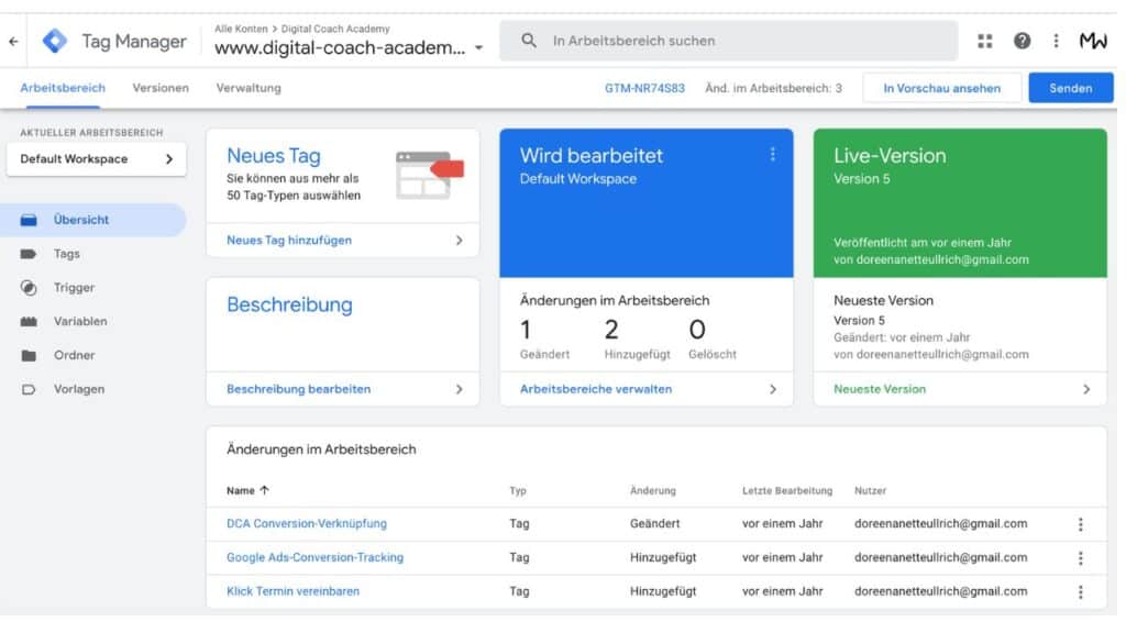 Container einrichten beim Google Tag Manager