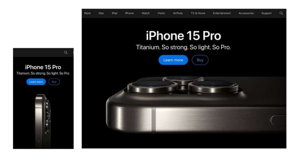Apple gutes Beispiel für Responsive Webdesign für Reichweite
