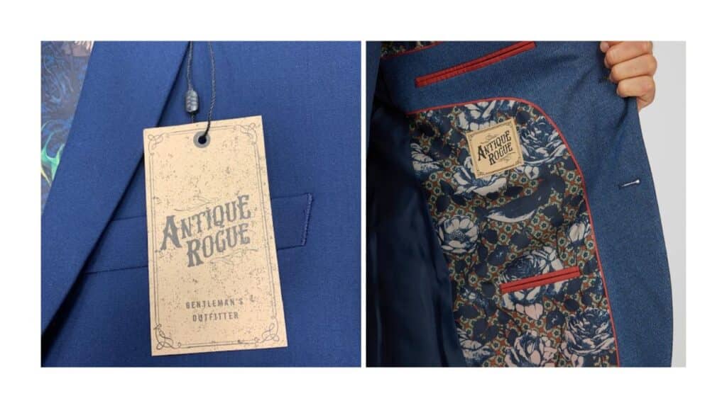 eine Nahaufnahme eines Anzugs Antique Rouge Vintage-Logos