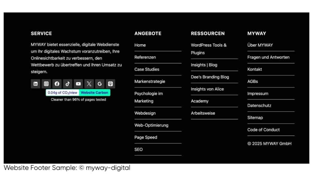 a screenshot  Seitennavigation Website Footer Sample