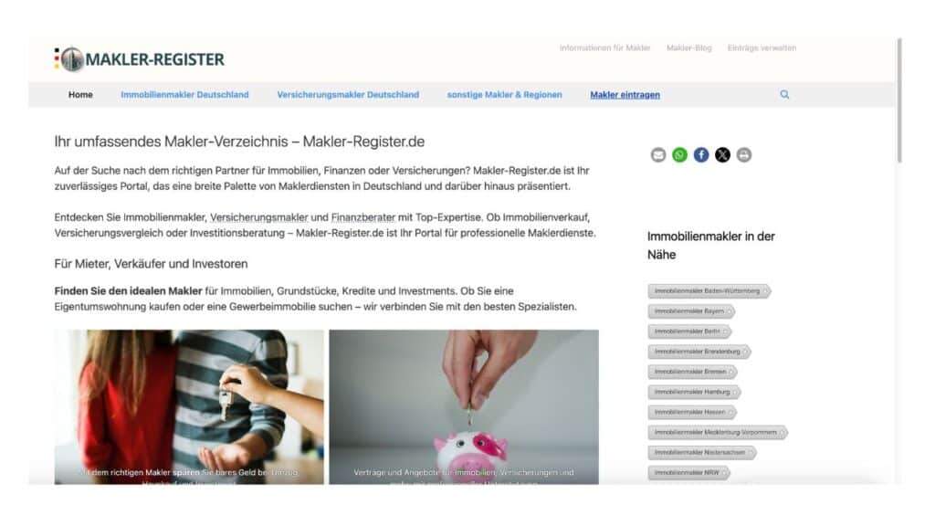 Landingpages für Immobilienmakler-Maklerregister in DE