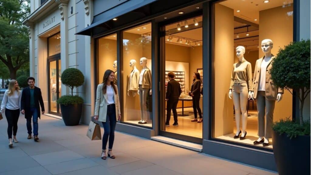 Kunden anlocken - Frau geht an Geschäft mit großem Schaufenster vorbei