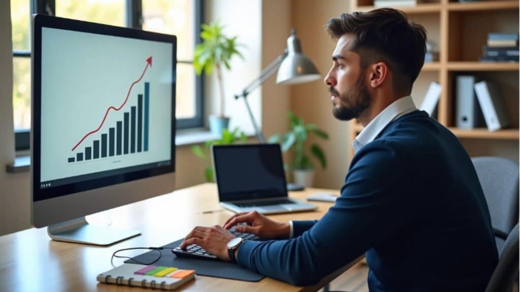 SEO-Kurs für Anfänger - Person am PC mit Chart